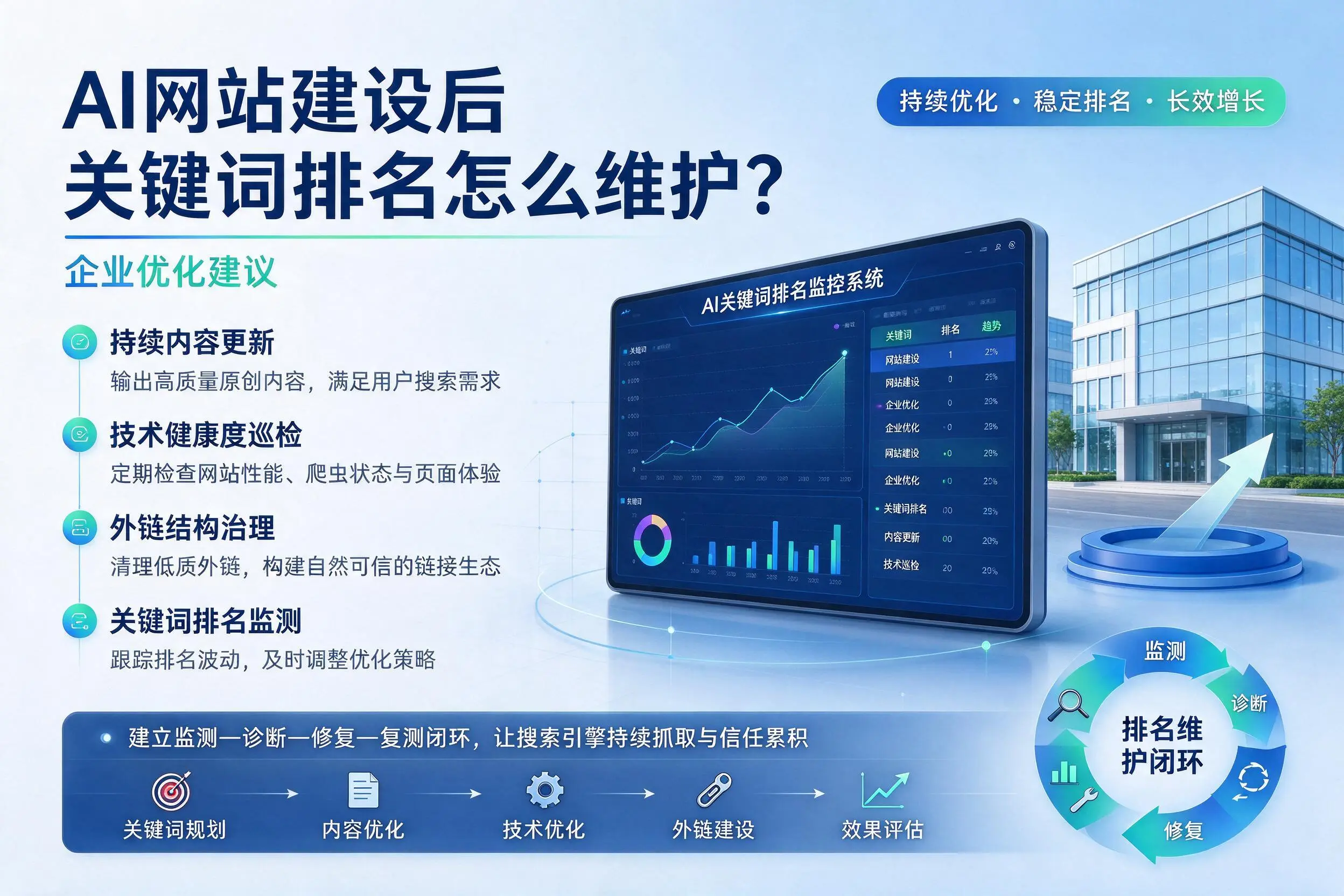 AI网站建设后关键词排名怎么维护?十堰企业优化建议