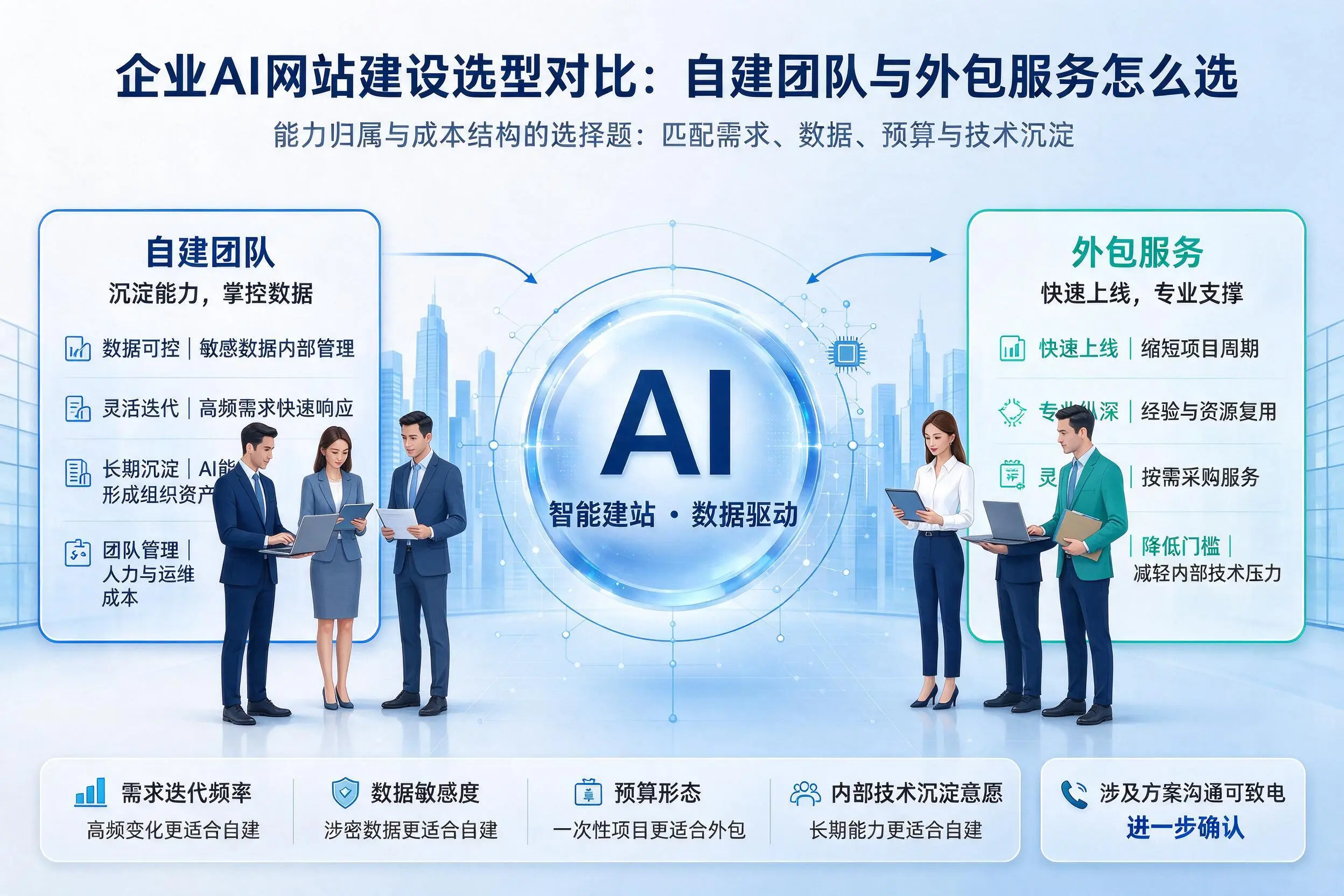 十堰企业AI网站建设选型对比：自建团队与外包服务怎么选
